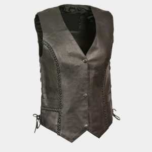 Leather Women's Braided Side Lace Vest
