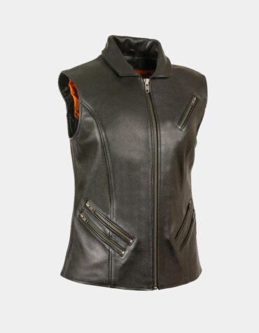 Leather Women's Extra Long Zipper Front Vest