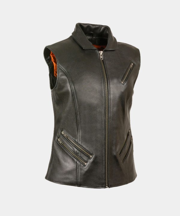 Leather Women's Extra Long Zipper Front Vest