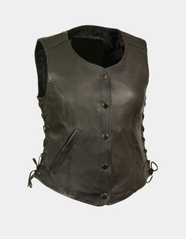 Leather Women's Side Lace Snap Front Vest