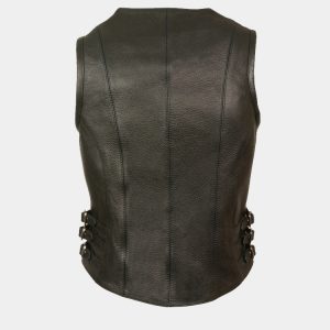 Leather Women's V Neck Zipper Front Side Buckle Vest