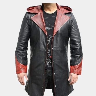 Men Superhero Stylish Black with Red Real Leather Coat