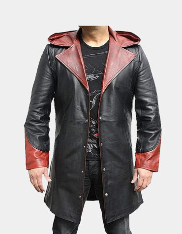 Men Superhero Stylish Black with Red Real Leather Coat