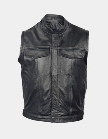 Mens Leather Club Style Vest, Concealed Gun Pockets