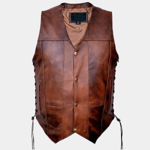 Men's Ten Pocket CC Retro Brown Buffalo Hide Leather Vest