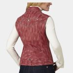 Women's Distressed Red Studded Leather Moto Vest
