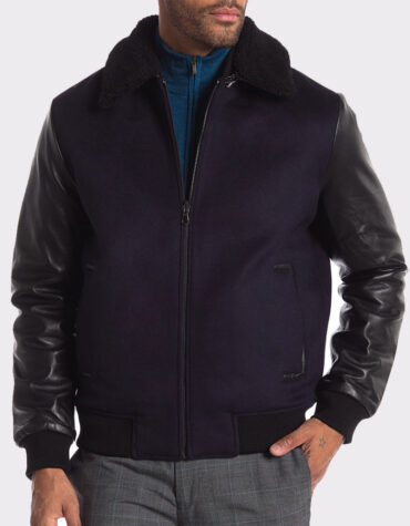 Genuine Shearling Collar Lamb Leather Reversible Varsity Jacket