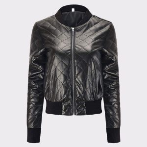 Classic Diamond Quilted Ladies Faux Leather Bomber Motorcycle Jacket