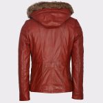 Hooded Women Winter Stylish Leather Red Coat1