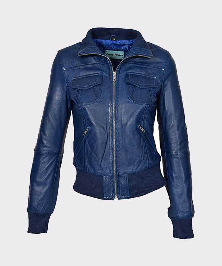 Women's Slim Fit Leather Bomber Jacket