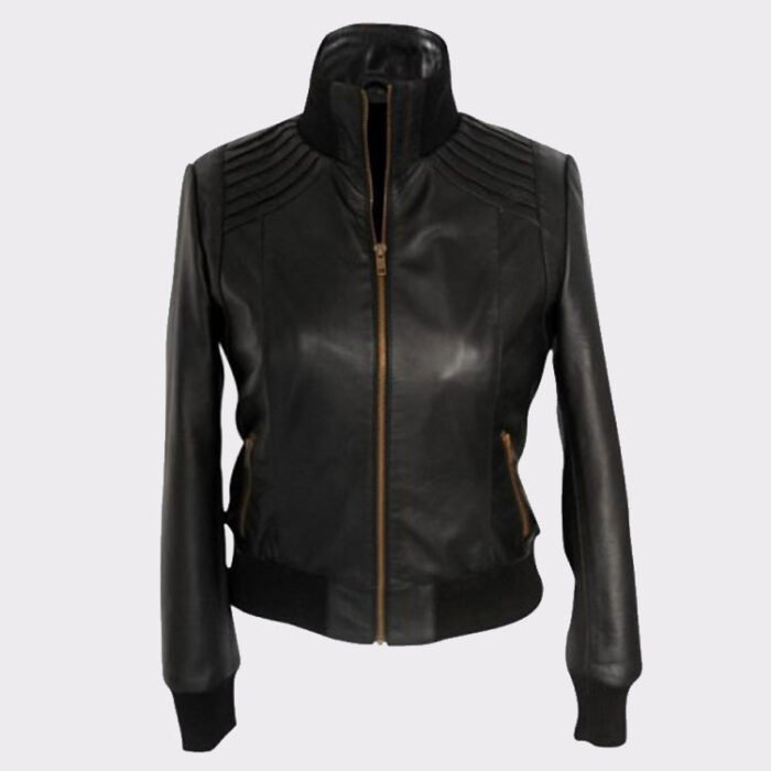 Stylish Women black faux leather jacket