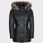 Padded Ladies luxurious Leather Winter Navy Coat