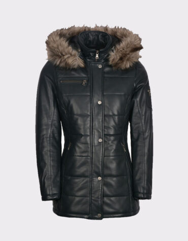 Padded Ladies luxurious Leather Winter Navy Coat