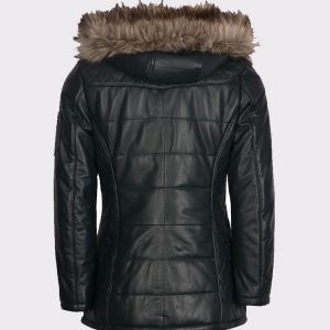 Padded Ladies luxurious Leather Winter Navy Coat1