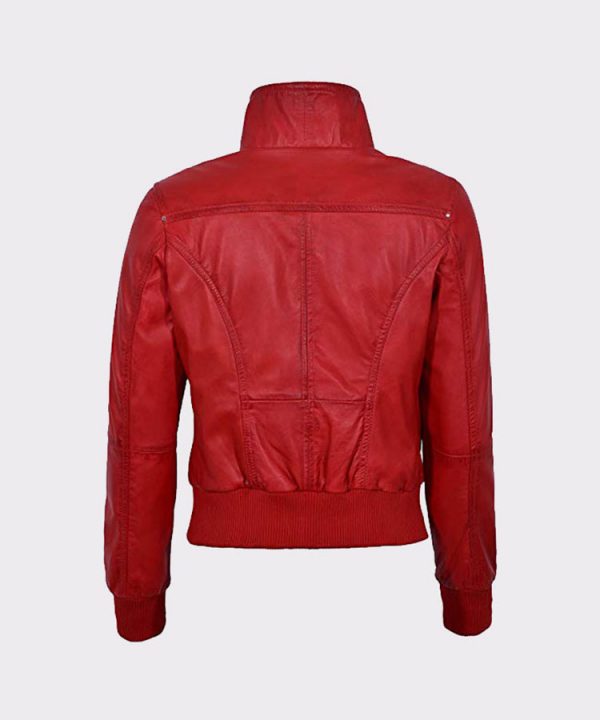 Red Ladies Bomber Biker & Motorcycle Sheep Leather Jacket - Mready