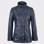 Chic Women's Navy Aniline Fashion Leather Coat