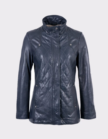 Women Navy Aniline Fashion Leather Coat