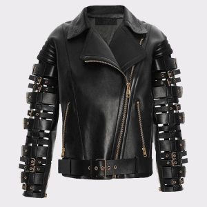 Women Stylish Zendaya Coleman Biker Leather Black Jacket