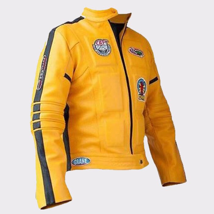 Women Uma Thurman Kill Bill Yellow Leather Motorcycle Jacket (2)