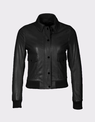 Women's Fashion Bomber Cowhide Leather Black Jacket