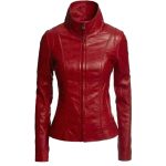 Womens Genuine Lambskin Real Leather Jacket Biker Slim Motorcycle Red Jacket