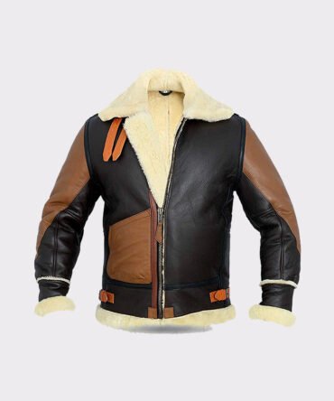 Black and brown shearling jacket mens for winters
