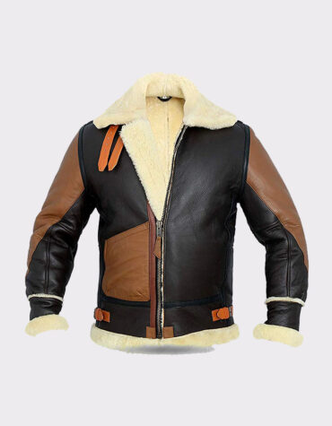 Black and brown shearling jacket mens for winters