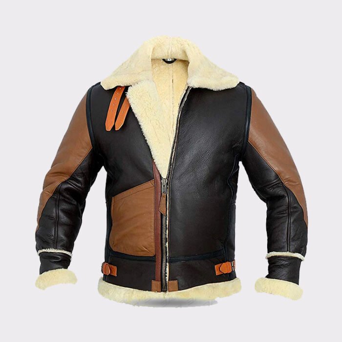 Black and brown shearling jacket mens for winters