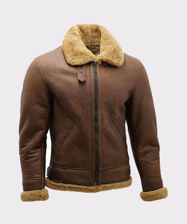 Men's Brown B3 Shearling Sheepskin WW2 Bomber Leather