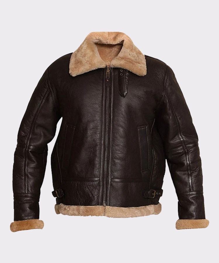 RAF Aviator Bomber Real Shearling Real Sheepskin Brown Leather Jacket