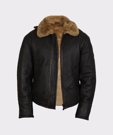 Men's Real Shearling Sheepskin Leather Flying Jacket Aviator Ginger Brown