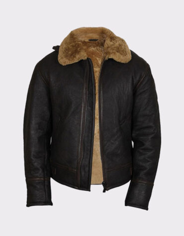 Men's Real Shearling Sheepskin Leather Flying Jacket Aviator Ginger Brown