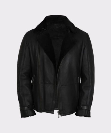 Black shearling jacket mens for winters