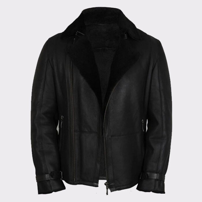 Black shearling jacket mens for winters