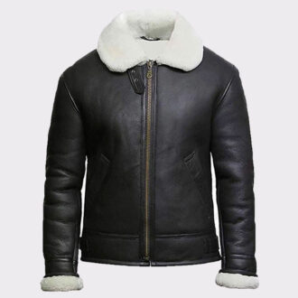 Black white shearling jacket mens for winters