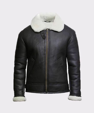 Black white shearling jacket mens for winters