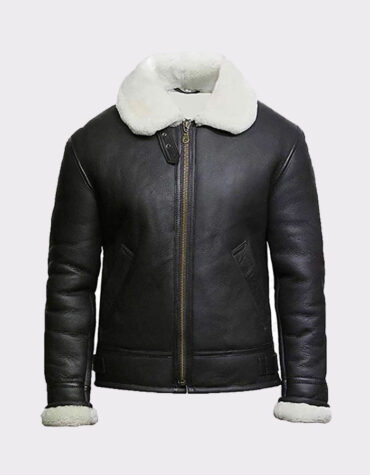 Black white shearling jacket mens for winters