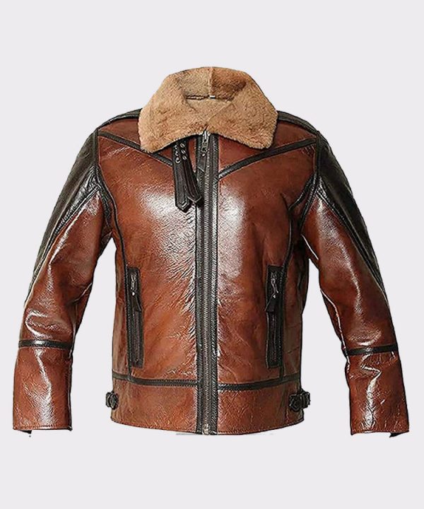 B3 RAF Aviator Men's Shearling Flying Bomber Genuine Leather Jacket Brown Shearling Leather