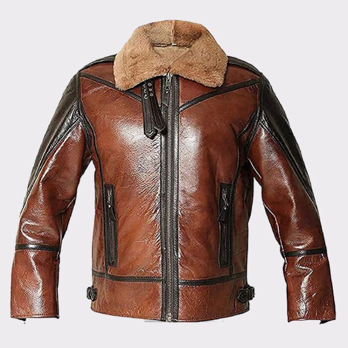 B3 RAF Aviator Men's Shearling Flying Bomber Genuine Leather Jacket Brown Shearling Leather