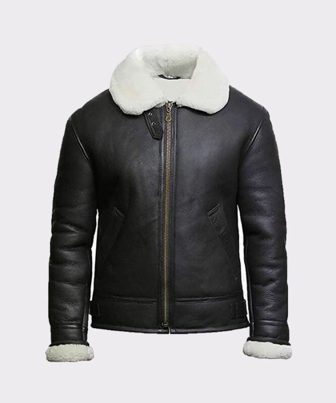 Black white shearling jacket mens for winters