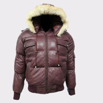 Winter Warm Pilot 6 Puffer Men's Hooded Bomber Real Lambskin Leather Jacket
