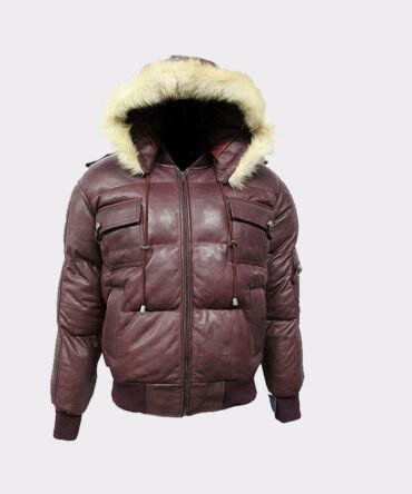Winter Warm Pilot 6 Puffer Men's Hooded Bomber Real Lambskin Leather Jacket