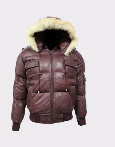 Winter Warm Pilot 6 Puffer Men's Hooded Bomber Real Lambskin Leather Jacket