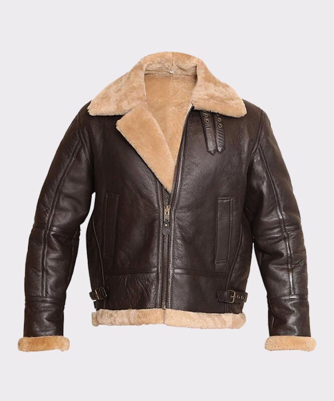 Brown shearling jacket mens for winters