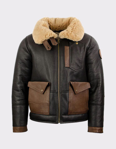 Chocolate Sheepskin Leather Bomber Jacket