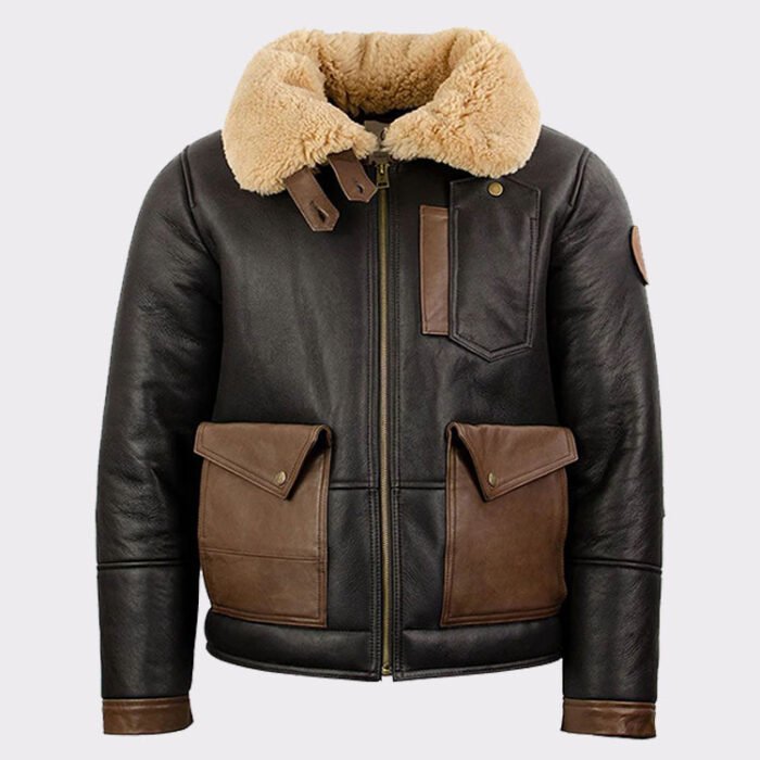 Chocolate Sheepskin Leather Bomber Jacket