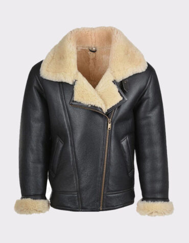 Black with brown fur shearling jacket mens for winters