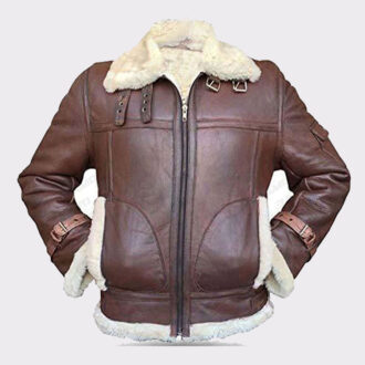 Brown and white fur shearling jacket mens for winters