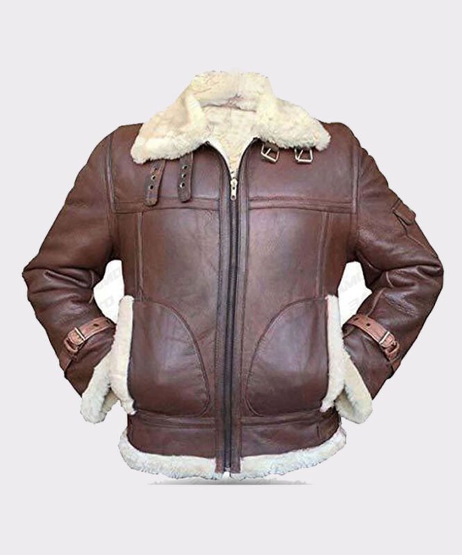 Brown and white fur shearling jacket mens for winters