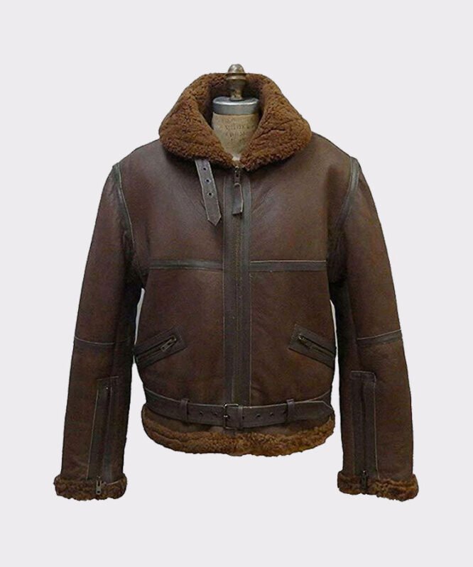 Dark brown shearling jacket mens for winters